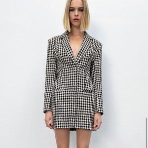 Blogger Fave Brand New Zara Structured Houndstooth Blazer Dress Small
